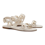 Larroude Milan Flat Sandal In Ivory Leather