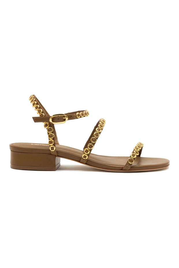 Larroude Milanina Flat Sandal In Russet Leather