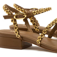 Larroude Milanina Flat Sandal In Russet Leather