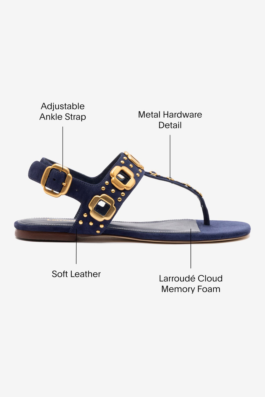 Larroude Milan Studs Thong Sandal In Navy Suede