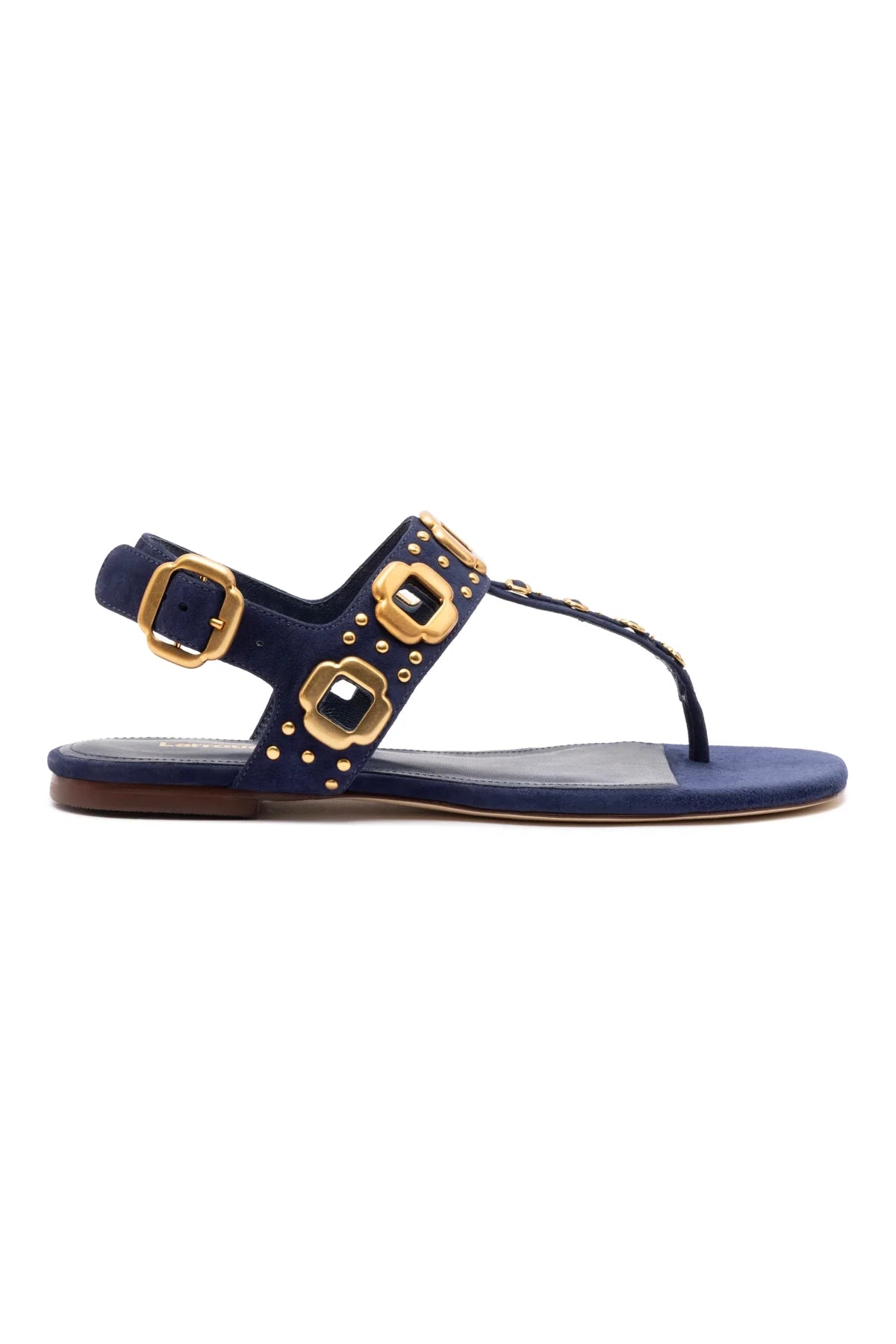 Larroude Milan Studs Thong Sandal In Navy Suede