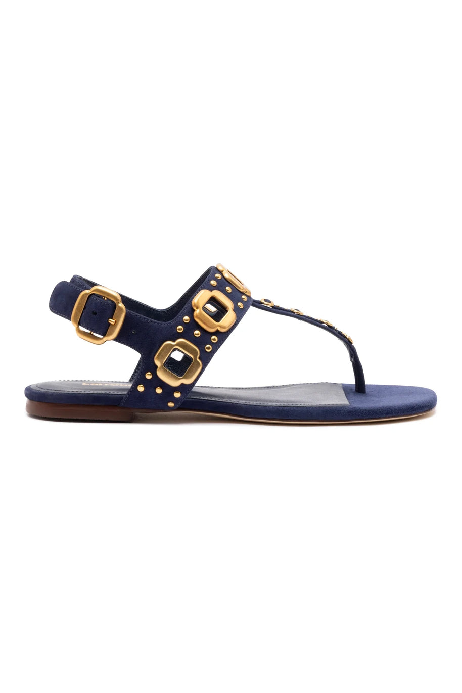 Larroude Milan Studs Thong Sandal In Navy Suede