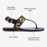 Larroude Milan Studs Thong Sandal In Navy Suede