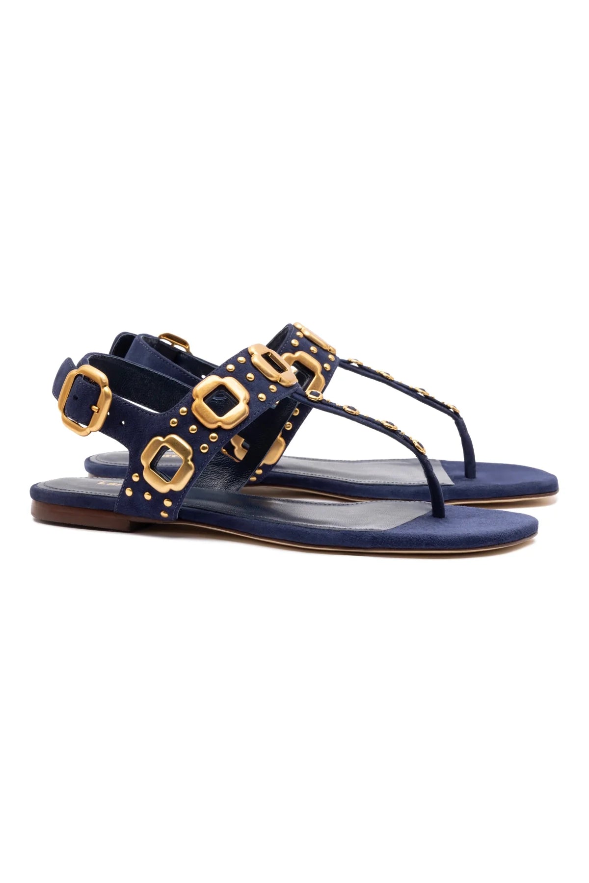 Larroude Milan Studs Thong Sandal In Navy Suede