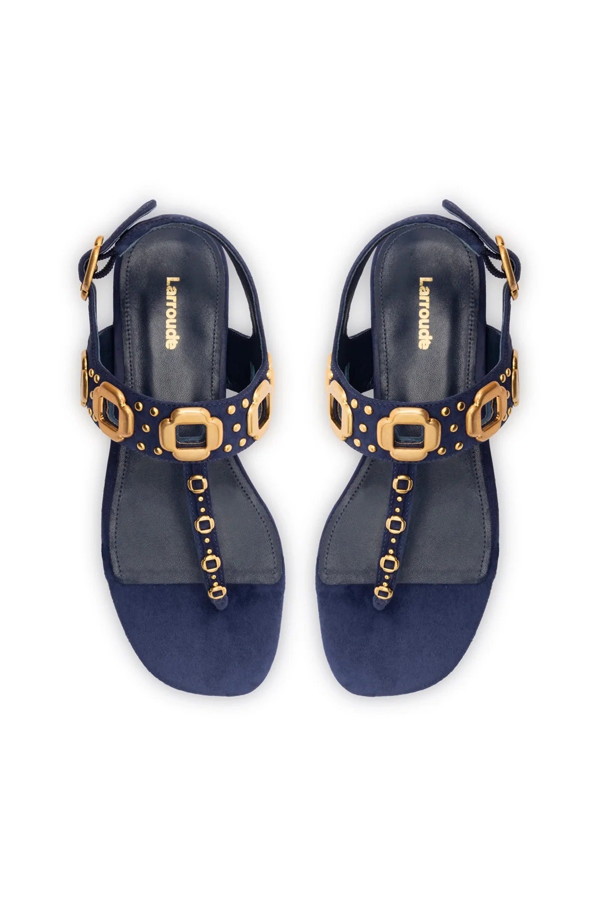 Larroude Milan Studs Thong Sandal In Navy Suede