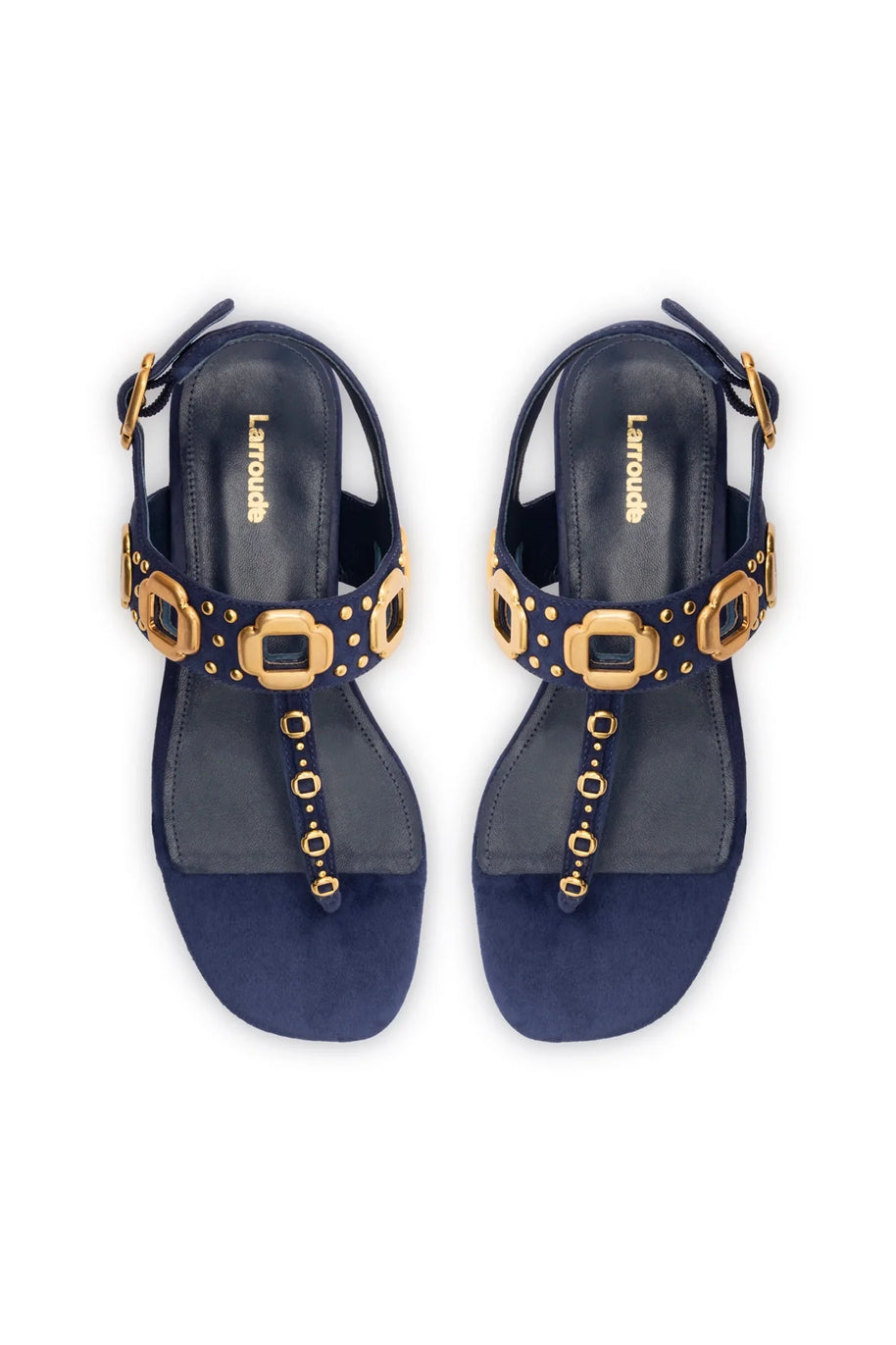Larroude Milan Studs Thong Sandal In Navy Suede