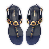 Larroude Milan Studs Thong Sandal In Navy Suede