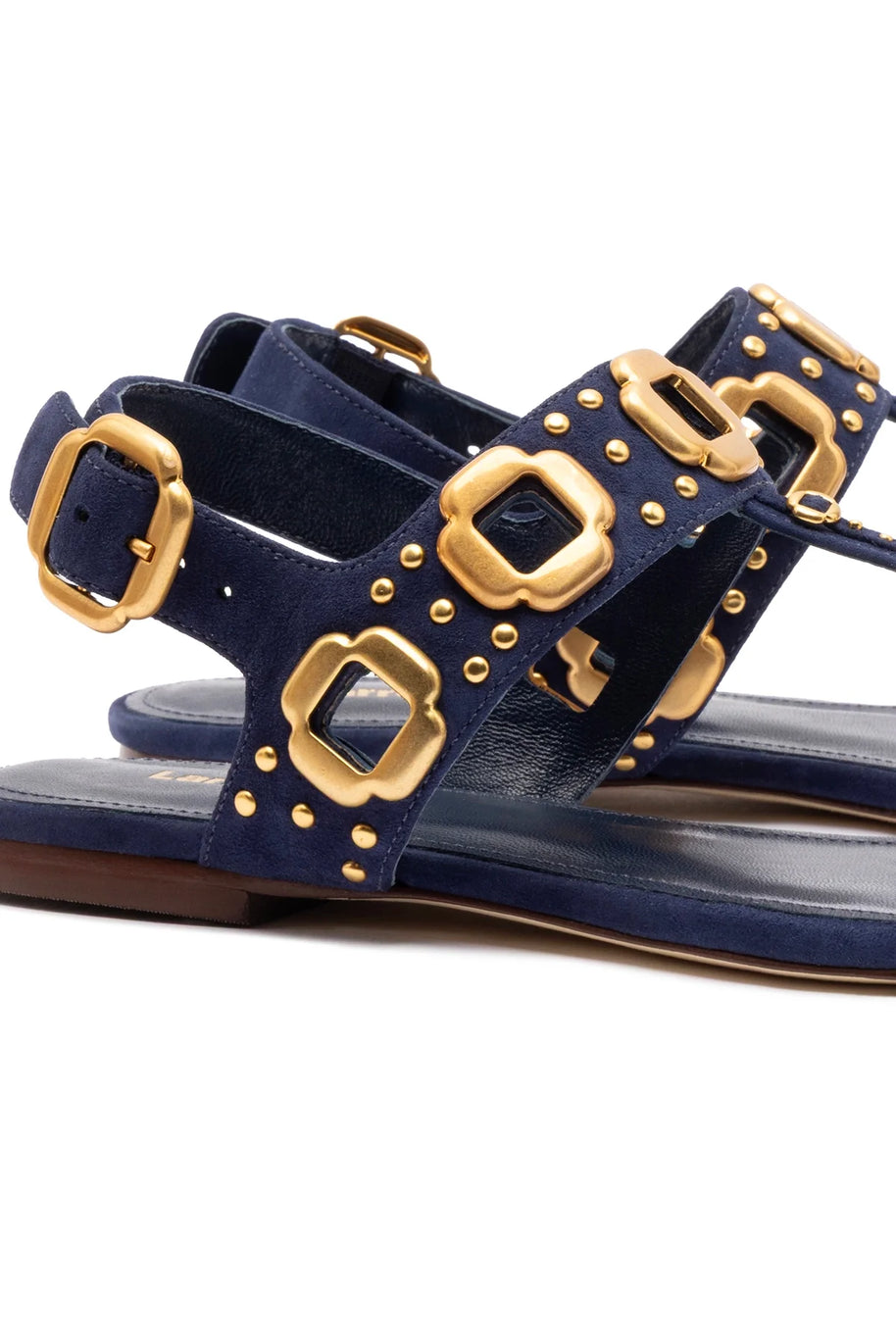 Larroude Milan Studs Thong Sandal In Navy Suede