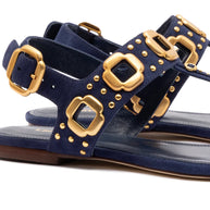 Larroude Milan Studs Thong Sandal In Navy Suede
