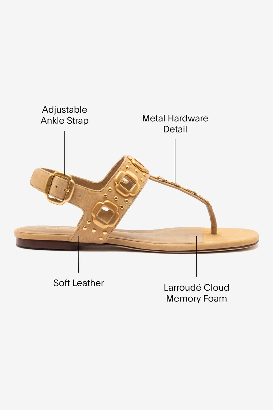 Larroude Milan Studs Thong Sandal In Peanut Suede