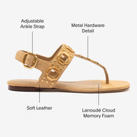 Larroude Milan Studs Thong Sandal In Peanut Suede