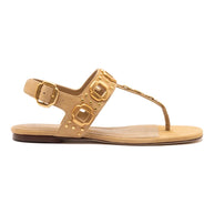 Larroude Milan Studs Thong Sandal In Peanut Suede