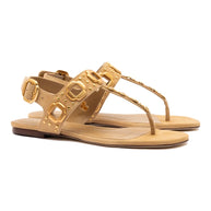Larroude Milan Studs Thong Sandal In Peanut Suede