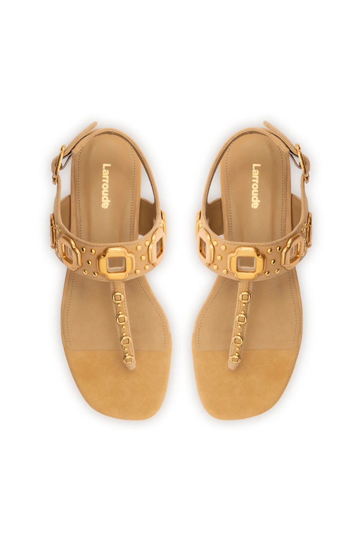 Larroude Milan Studs Thong Sandal In Peanut Suede
