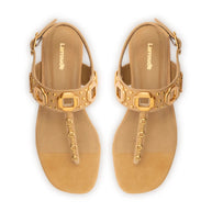 Larroude Milan Studs Thong Sandal In Peanut Suede