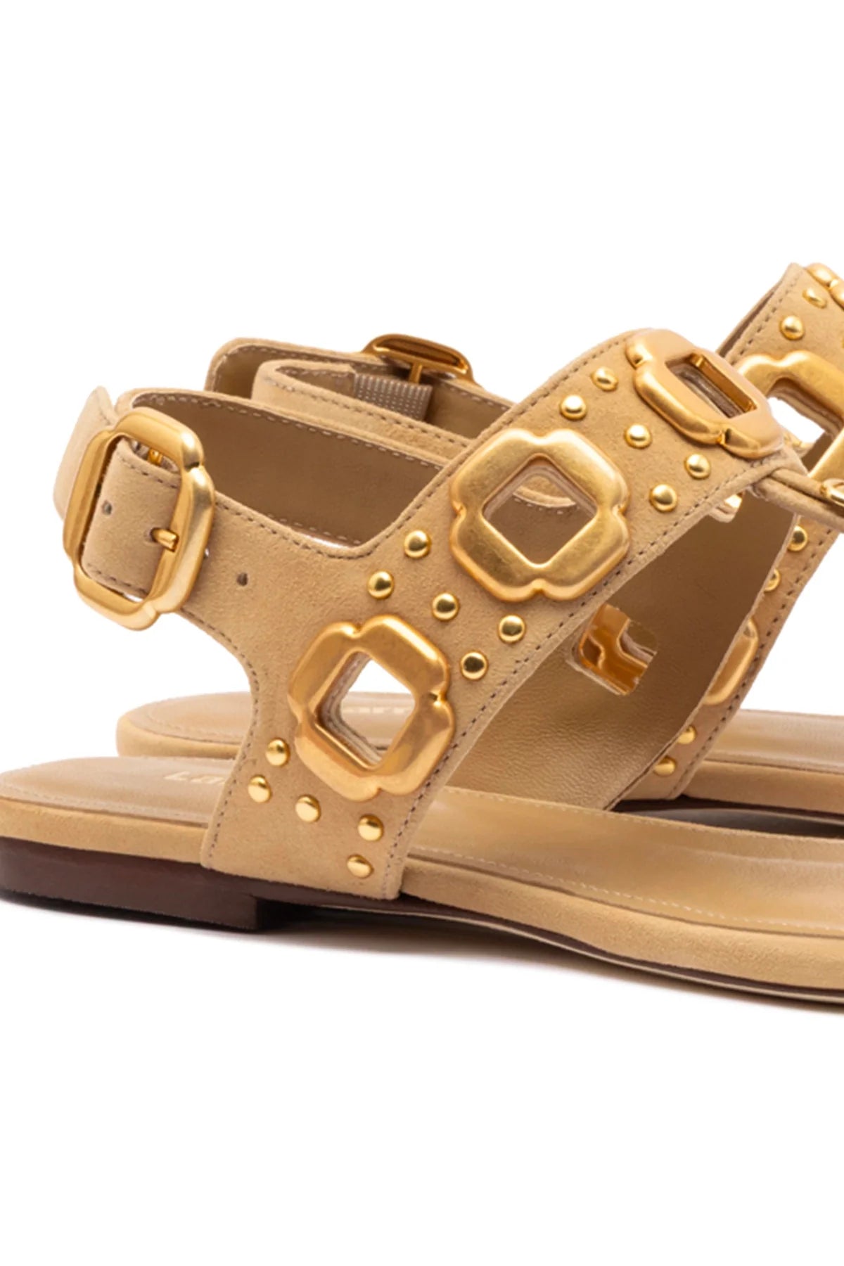 Larroude Milan Studs Thong Sandal In Peanut Suede