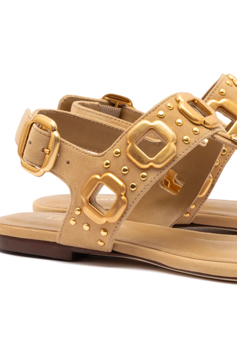 Larroude Milan Studs Thong Sandal In Peanut Suede