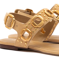Larroude Milan Studs Thong Sandal In Peanut Suede