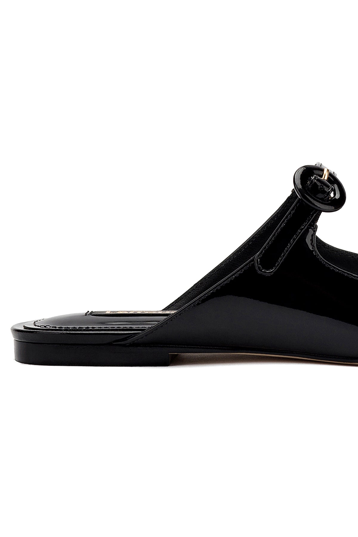 Larroude Blair Flat Mule In Black Patent Leather