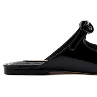 Larroude Blair Flat Mule In Black Patent Leather