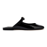 Larroude Blair Flat Mule In Black Patent Leather