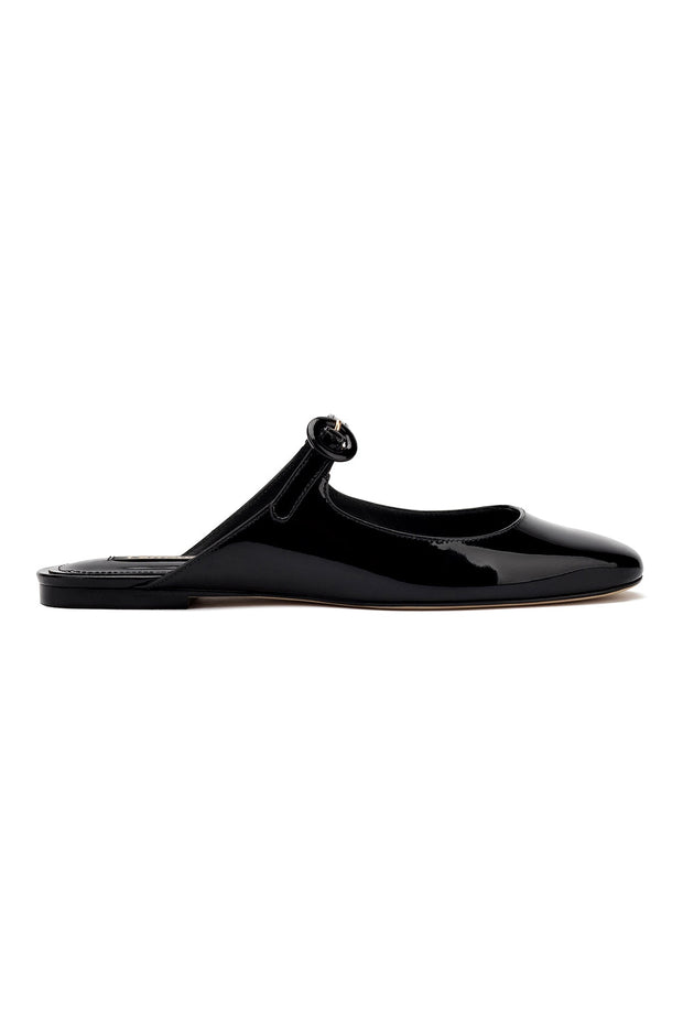 Larroude Blair Flat Mule In Black Patent Leather