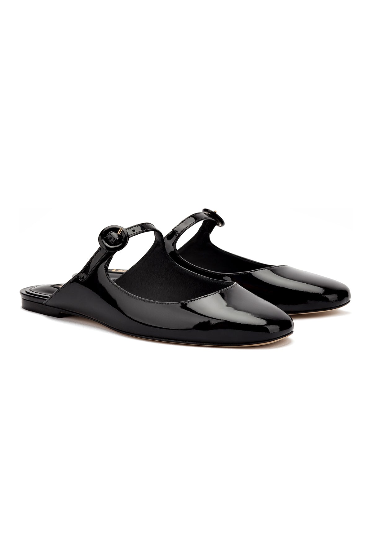Larroude Blair Flat Mule In Black Patent Leather