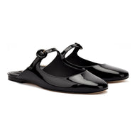 Larroude Blair Flat Mule In Black Patent Leather