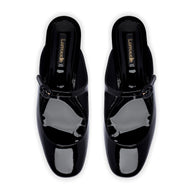 Larroude Blair Flat Mule In Black Patent Leather