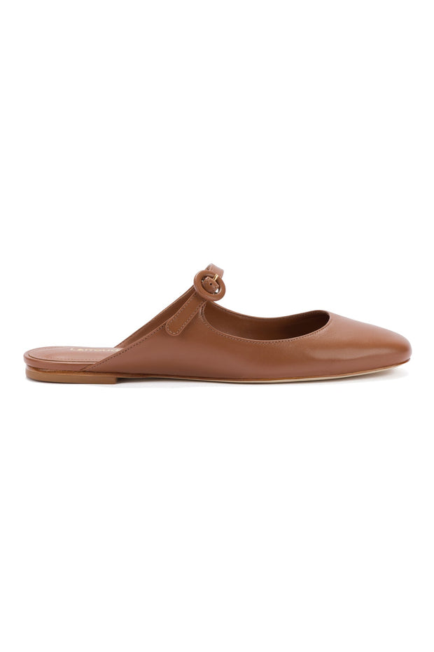 Larroude Blair Flat Mule In Caramel Leather