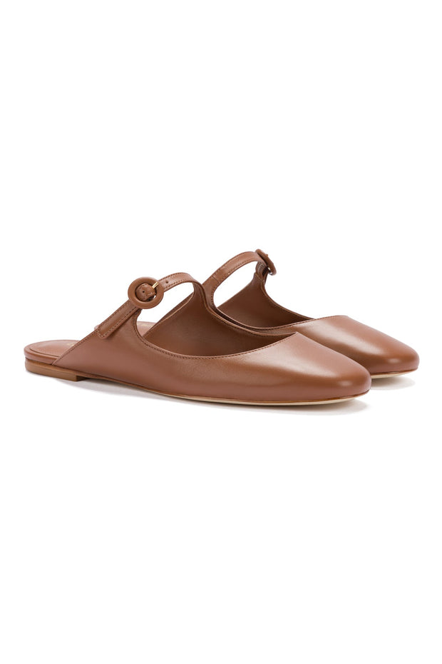 Larroude Blair Flat Mule In Caramel Leather