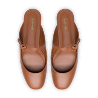 Larroude Blair Flat Mule In Caramel Leather