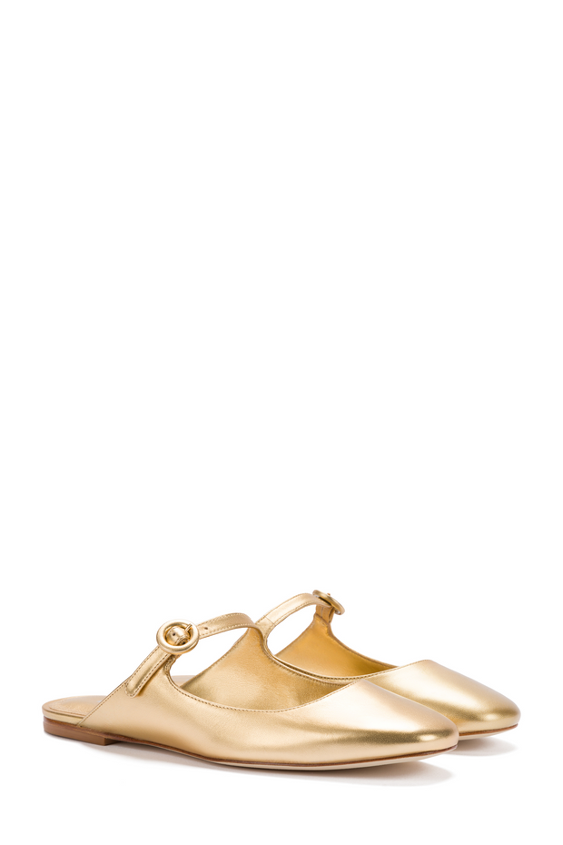 Larroude Blair Flat Mule In Gold Metallic Leather