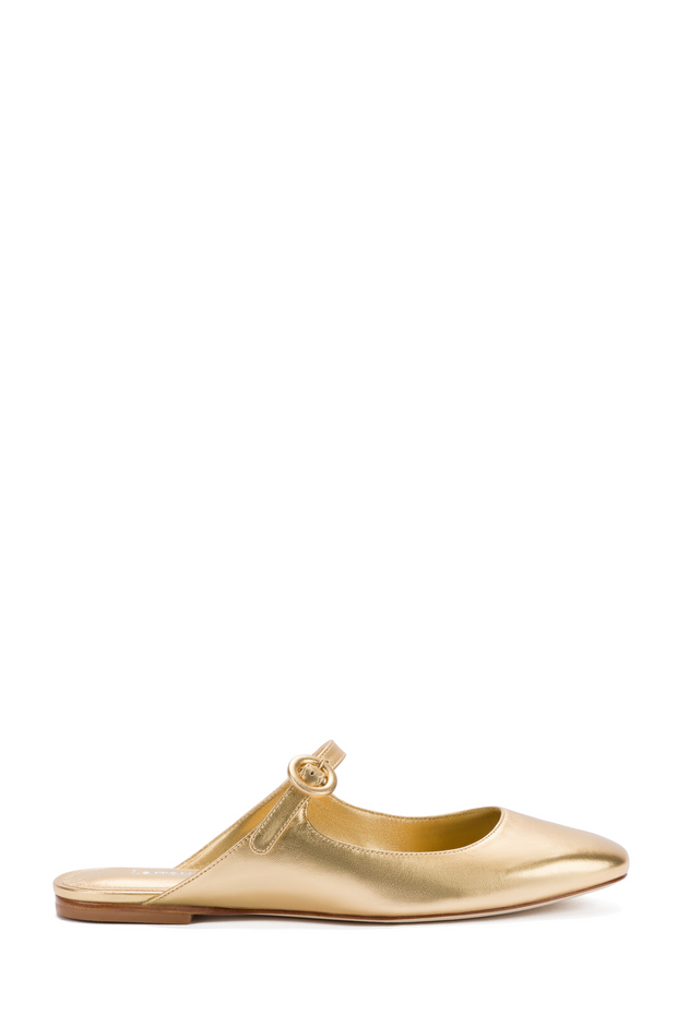 Larroude Blair Flat Mule In Gold Metallic Leather