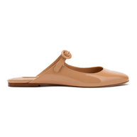 Larroude Blair Flat Mule In Tan Patent Leather