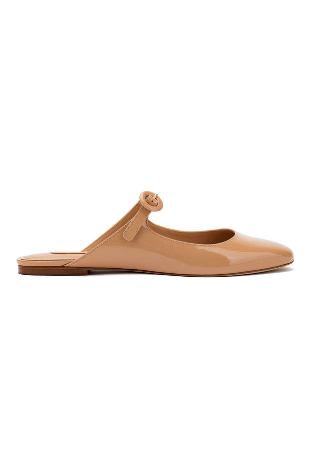 Larroude Blair Flat Mule In Tan Patent Leather