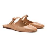Larroude Blair Flat Mule In Tan Patent Leather