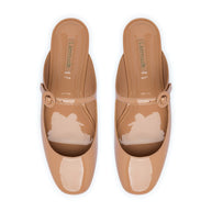 Larroude Blair Flat Mule In Tan Patent Leather