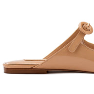 Larroude Blair Flat Mule In Tan Patent Leather