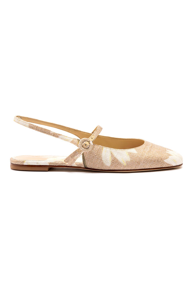 Larroude Georgina Ballet Flat In Beige Printed Raffia