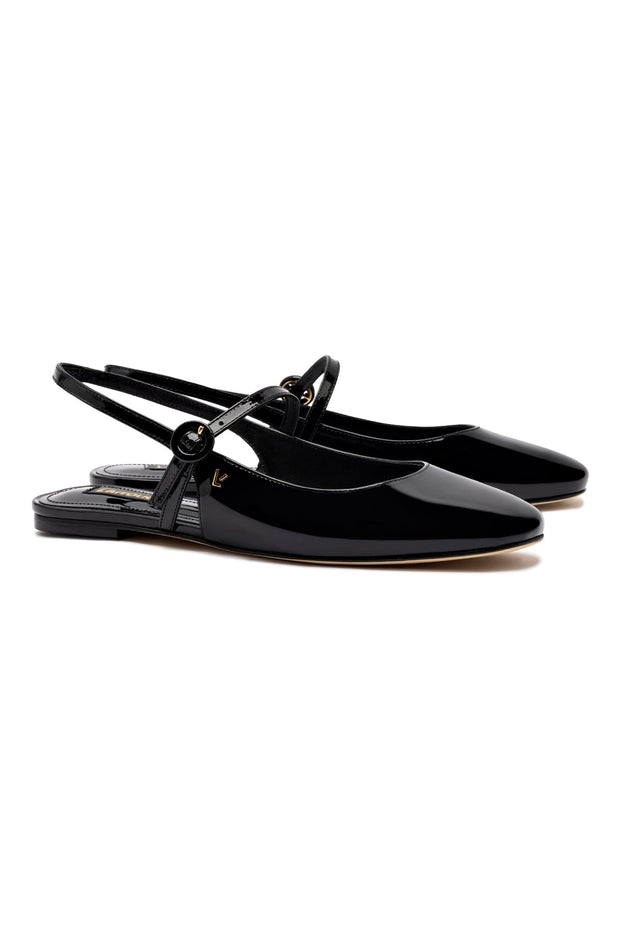 Larroude Georgina Ballet Flat In Black Patent Leather