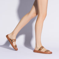 Larroude Milan Slide In Caramel Leather