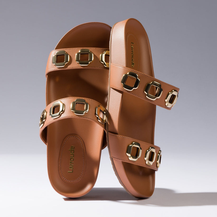 Larroude Milan Slide In Caramel Leather