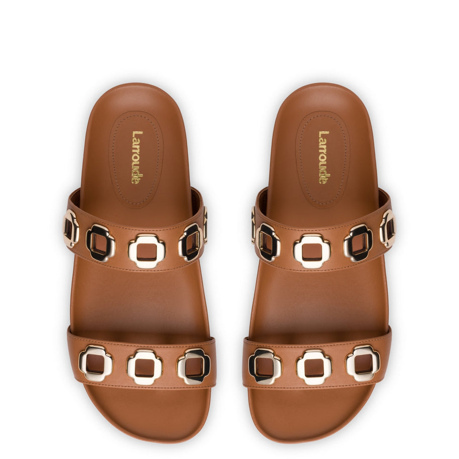 Larroude Milan Slide In Caramel Leather