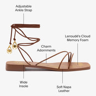 Larroude Nadia Flat Sandal In Caramel Leather