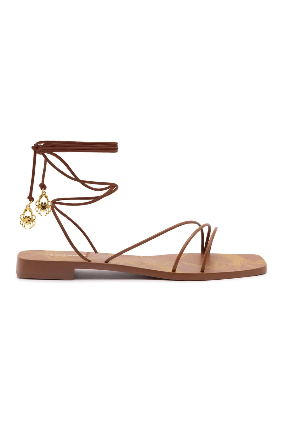 Larroude Nadia Flat Sandal In Caramel Leather