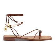 Larroude Nadia Flat Sandal In Caramel Leather