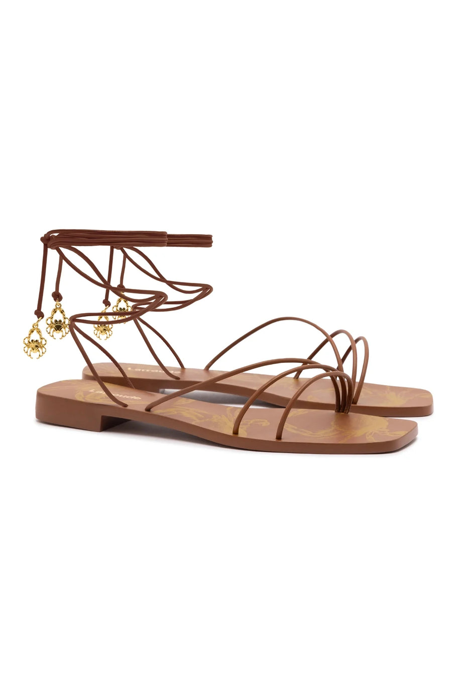 Larroude Nadia Flat Sandal In Caramel Leather