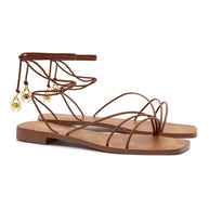 Larroude Nadia Flat Sandal In Caramel Leather