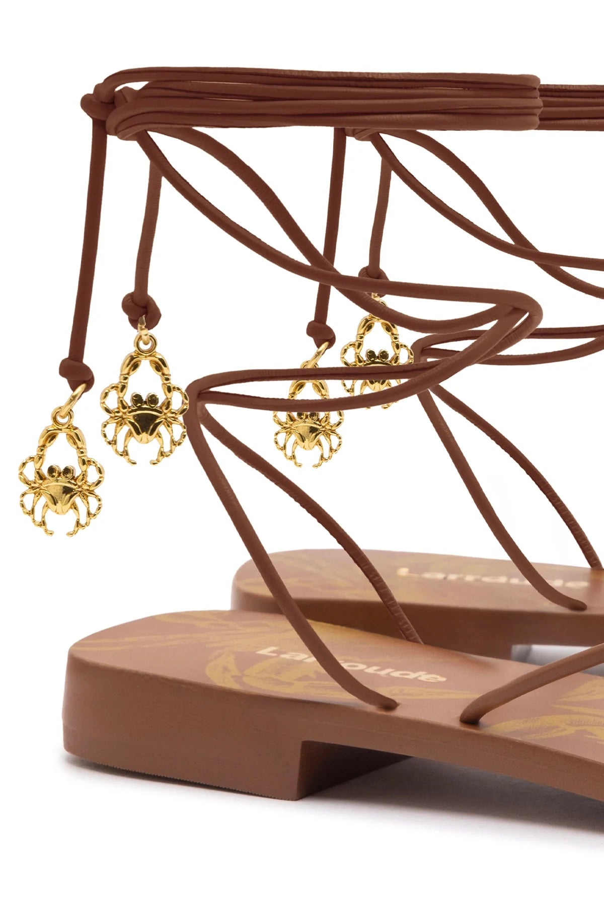 Larroude Nadia Flat Sandal In Caramel Leather